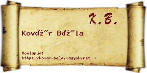 Kovár Béla névjegykártya
